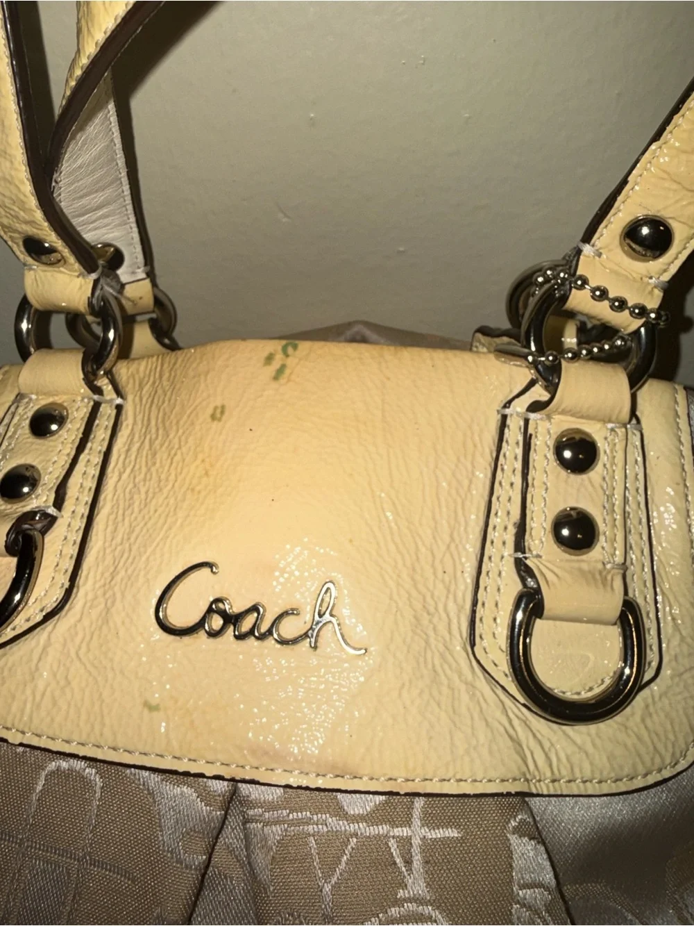 Coach Beige and Yellow Signature Shoulder Bag